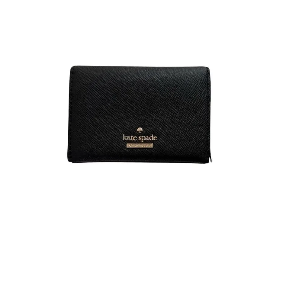 Kate Spade Womens Black Leather Snap Closure Gold Tone Bi-Fold Wallet